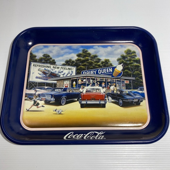 Coca Cola Vintage Dairy Queen Tin Serving Tray Vintage Enamel Barware Blue Red - Picture 4 of 15